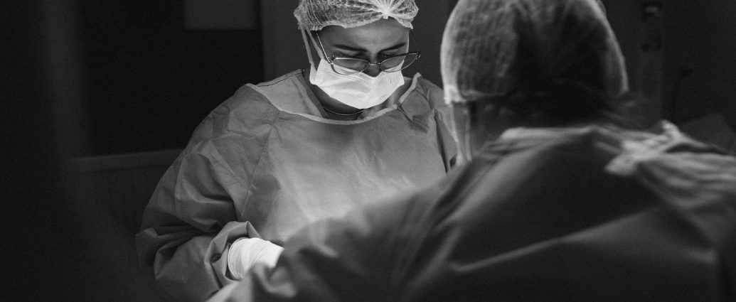 black and white operating room scene