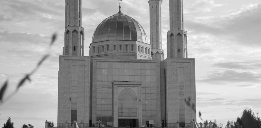 black and white view of central mosque in